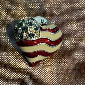 Heart American Flag Bling Enamel  Pin USA